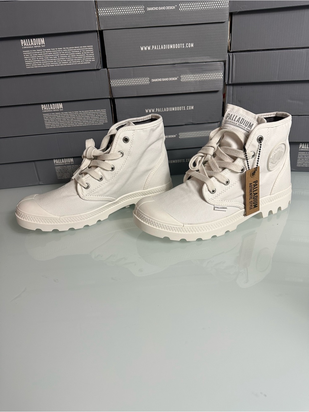 Palladium Pampa Hi Star White Canvas Combat Boots New In Box 8.5